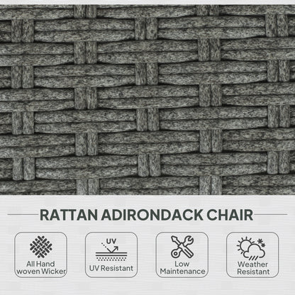 Wicker Adirondack Chair, PE Rattan Outdoor Fire Pit Chair Muskoka Chair with Cushions, Heather Grey