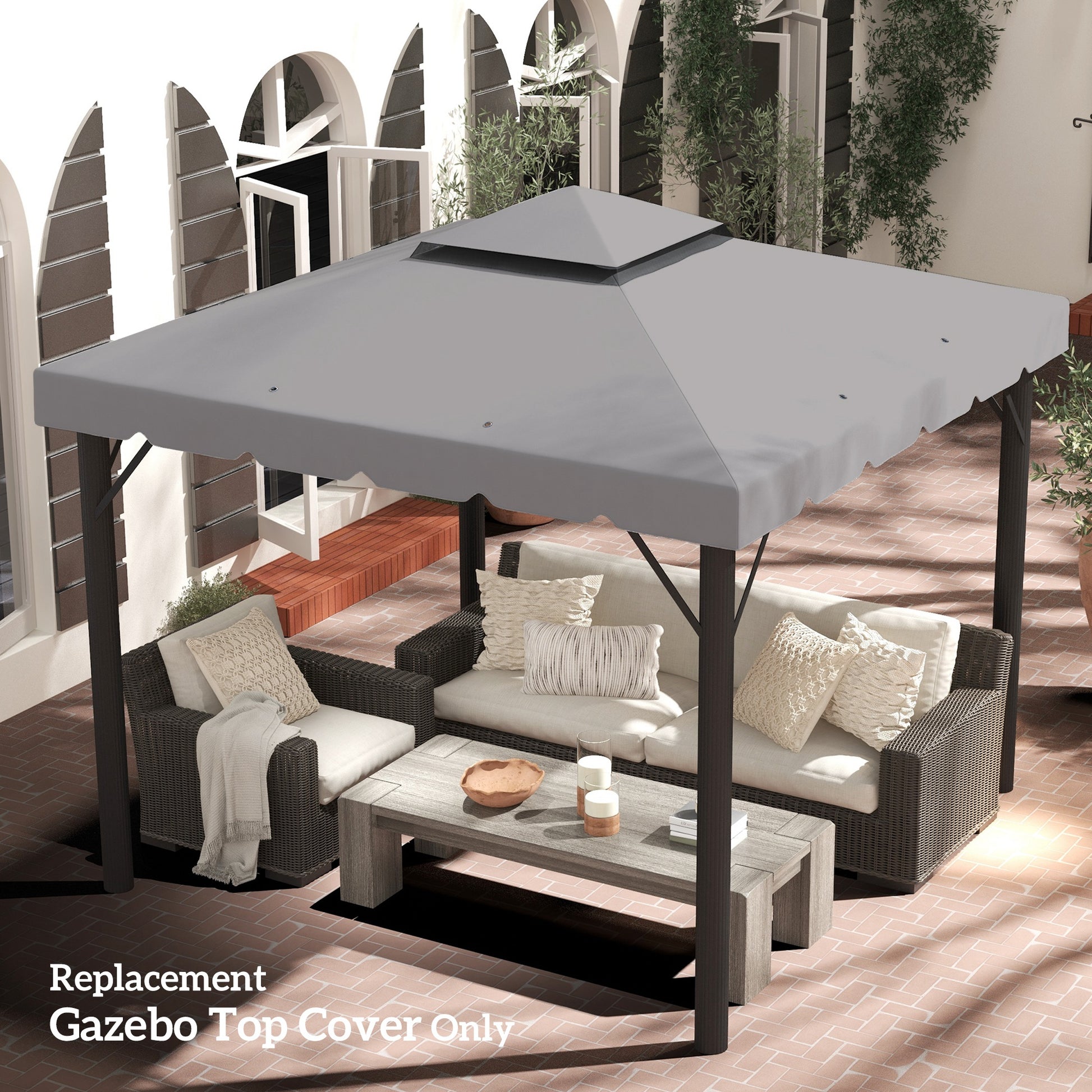 10' x 10' Gazebo Replacement Canopy, Gazebo Top Cover with Double Vented Roof for Garden Patio Outdoor TOP ONLY, Grey