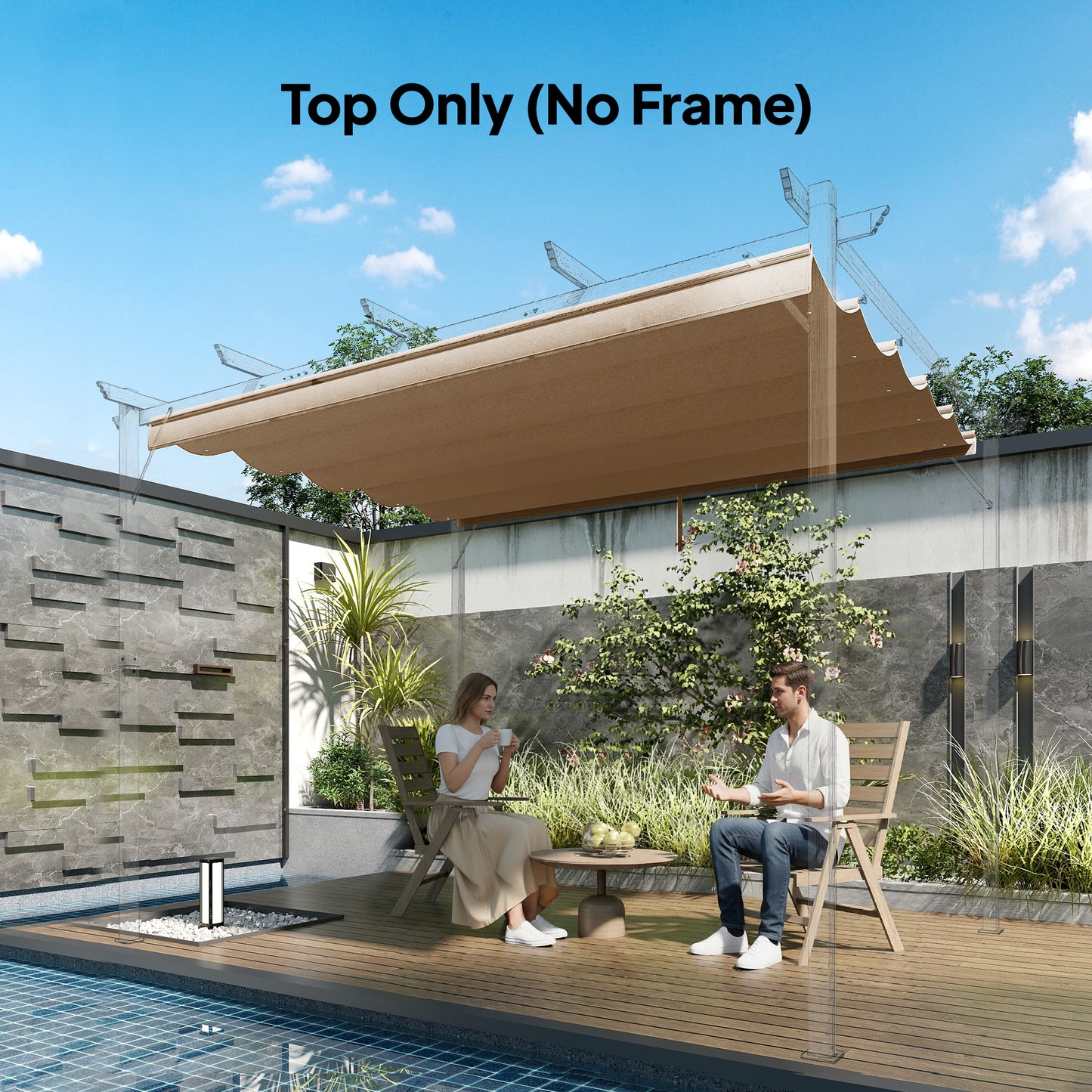 8.2' x 8.4' Retractable Pergola Canopy Replacement for 10' x 10' Frame, Pergola Cover Replacement (Cover Top Only), Tan