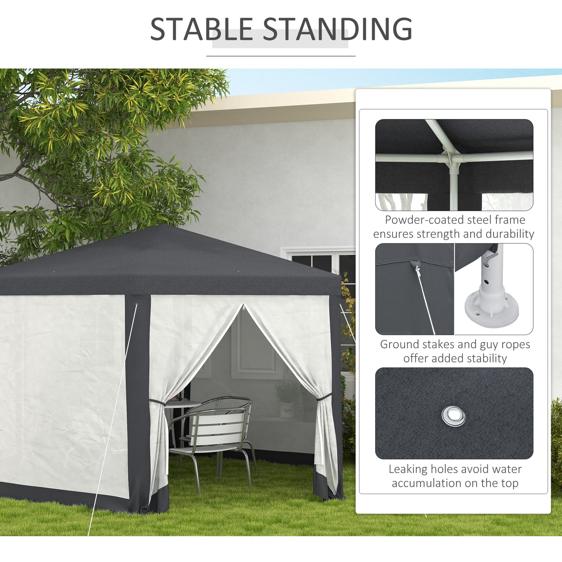 Φ13' Hexagon Party Tent Patio Gazebo Outdoor Activity Event Canopy Quick Sun Shelter Pavilion with Netting Mesh Sidewall, Dark Grey