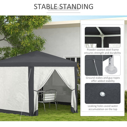 Φ13' Hexagon Party Tent Patio Gazebo Outdoor Activity Event Canopy Quick Sun Shelter Pavilion with Netting Mesh Sidewall, Dark Grey