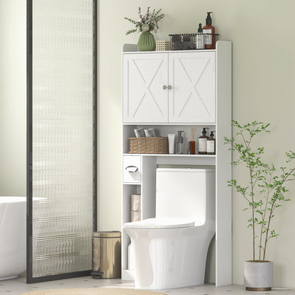 Farmhouse Over the Toilet Cabinet with Barn Doors, Over the Toilet Storage Cabinet with Adjustable Shelf, White