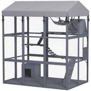 81"H Catio Outdoor with Floor to Prevent Escaping & Easy Cleaning, for 2-4 Cats Kittens, Grey