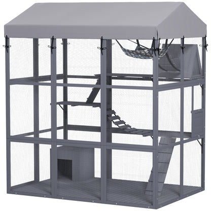 81"H Catio Outdoor with Floor to Prevent Escaping & Easy Cleaning, for 2-4 Cats Kittens, Grey