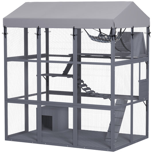 81"H Catio Outdoor with Floor to Prevent Escaping & Easy Cleaning, for 2-4 Cats Kittens, Grey