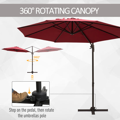 10ft Cantilever Patio Umbrella with 360° Rotation, Crank & Cross Base for Garden Deck Pool Backyard, Wine Red