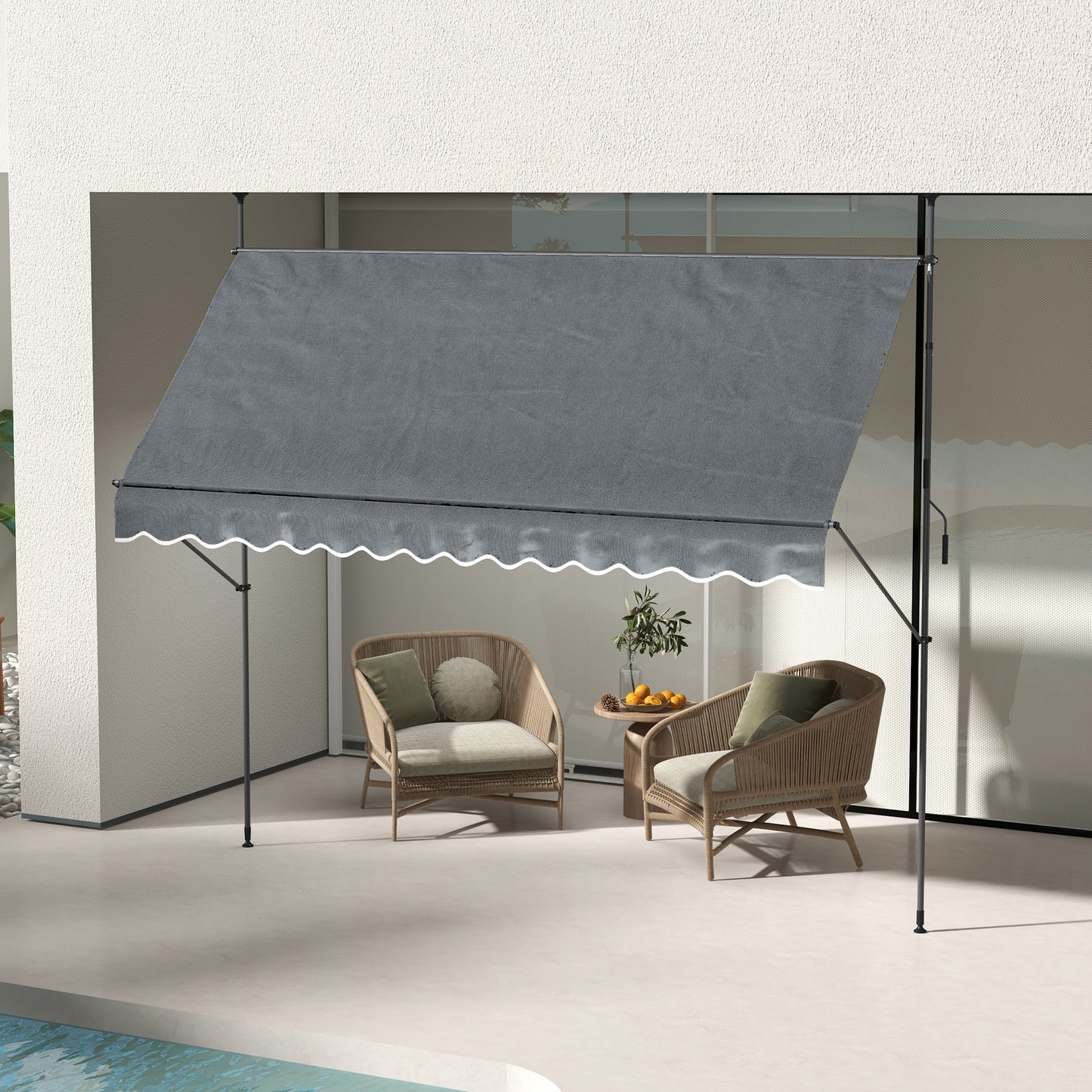 11.5' x 4' Manual Retractable Awning, Non-Screw Freestanding Patio Awning, UV Resistant, for Window or Door, Dark Grey
