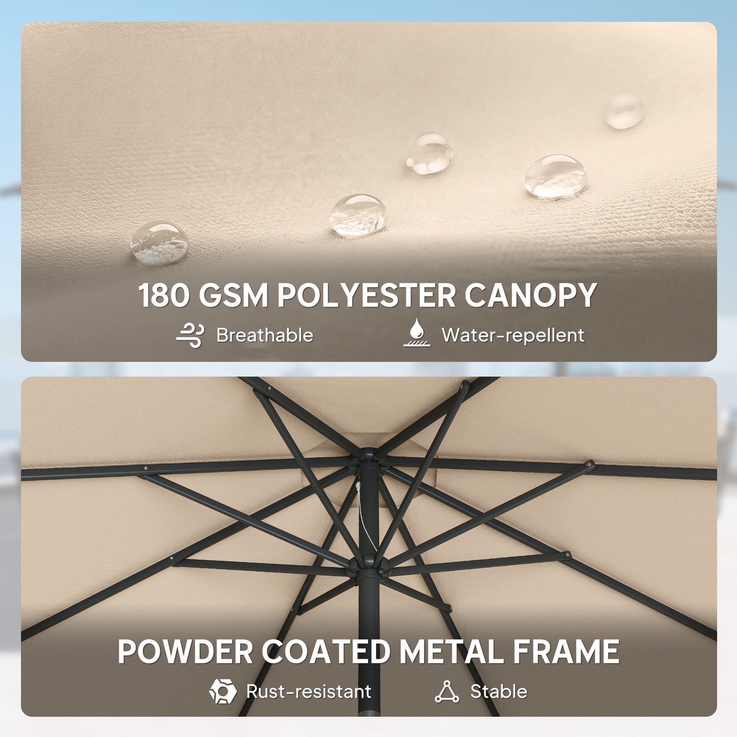 10' x 10' Round Market Umbrella with Base and Sandbag, Patio Umbrella with Crank Handle and Tilt, Khaki