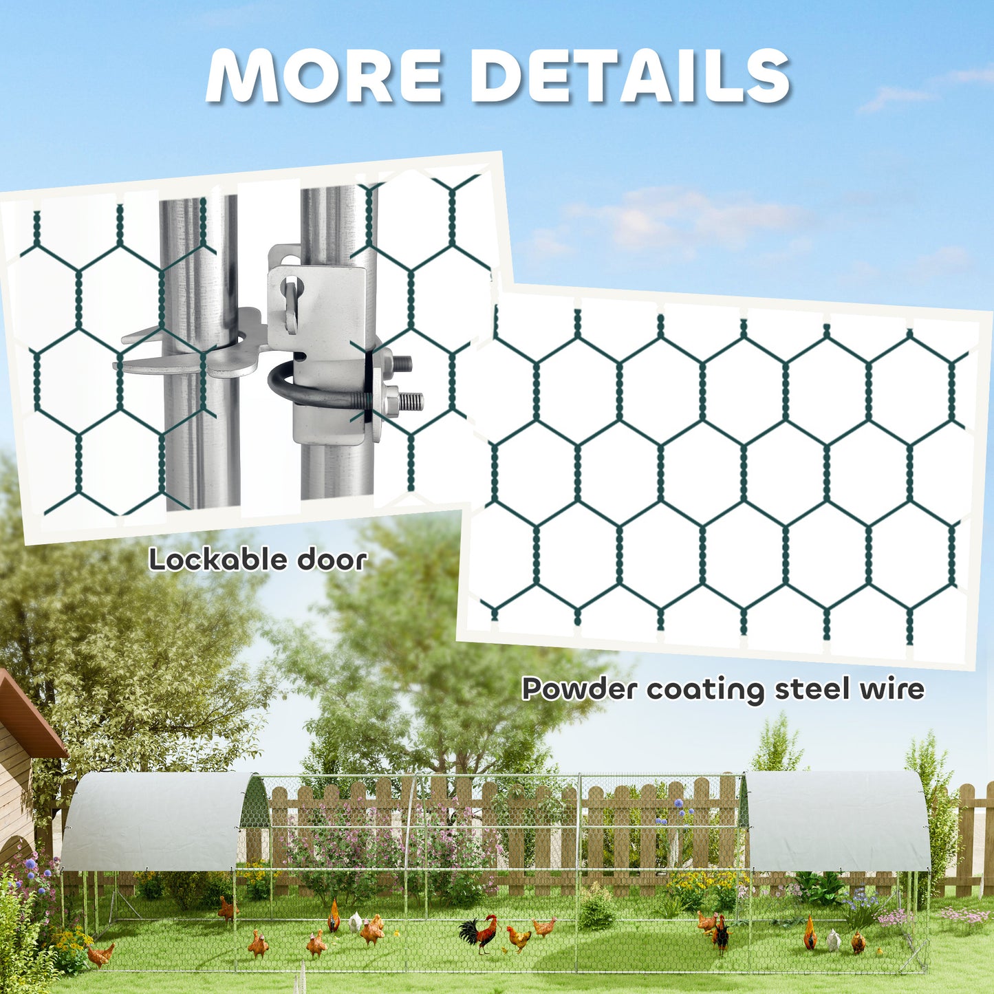 Metal Chicken Coop with Water- and UV-Protection Cover for Backyard Hen, Duck, Rabbit, 9.8' x 32.8' x 6.4'