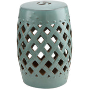 18" Ceramic Garden Stool with Woven Lattice Design, Indoor & Outdoor Decorative Accent Stool, Blue