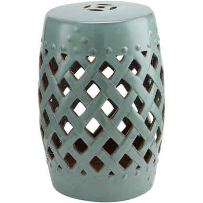 18" Ceramic Garden Stool with Woven Lattice Design, Indoor & Outdoor Decorative Accent Stool, Blue