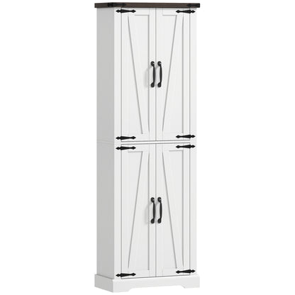 72" Pantry Cabinet, Farmhouse Freestanding Kitchen Storage Cabinet with Adjustable Shelves for Dining Room, White