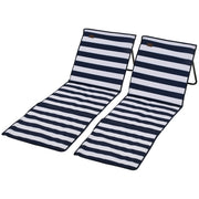 Set of 2 Foldable Lounge Chairs with Carry Bag, Adjustable Backrest, Blue and White