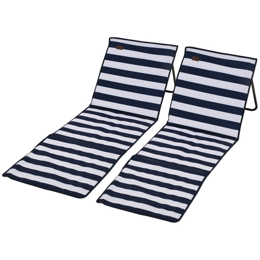 Set of 2 Foldable Lounge Chairs with Carry Bag, Adjustable Backrest, Blue and White