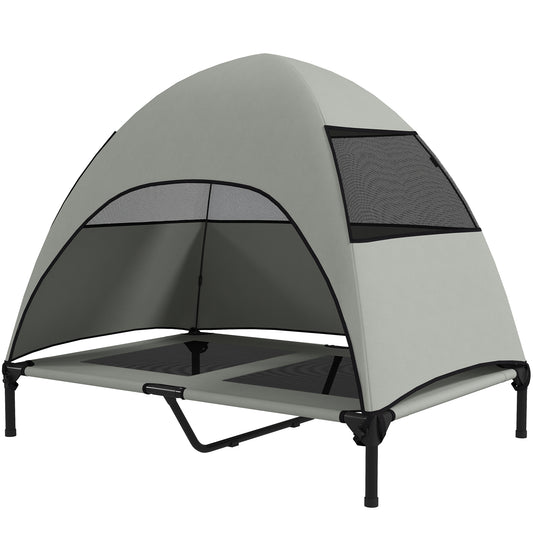 Elevated Dog Bed with Canopy Raised Dog Bed Washable Mesh Steel Frame 41.7" x 29.9" x 39" Light Grey