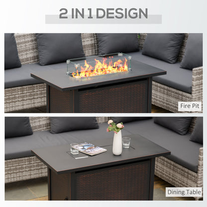 43" Outdoor Propane Gas Fire Pit Table, Wicker Patio Gas Firepit w/ Glass Wind Guard, 50,000 BTU CSA Certified Bronze