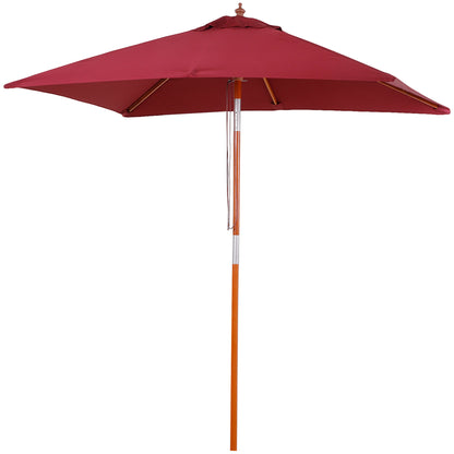 6.6x5ft Square Market Parasol, Wooden Patio Umbrella with Tilt Mechanism and 6 Bamboo Ribs, Garden Sunshade, Wine Red