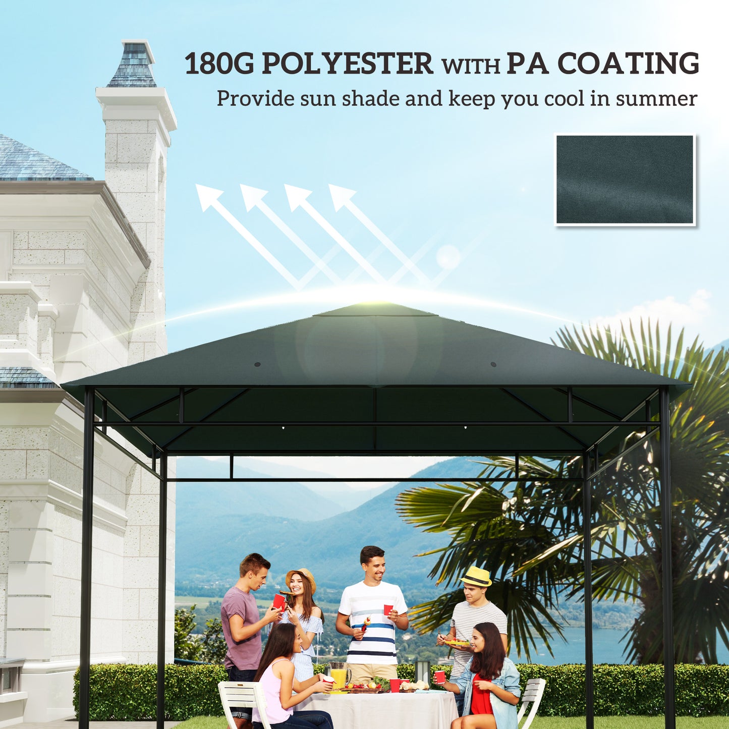 10' x 10' Square Gazebo Canopy Replacement UV Protected Top Cover Sun Shade Grey