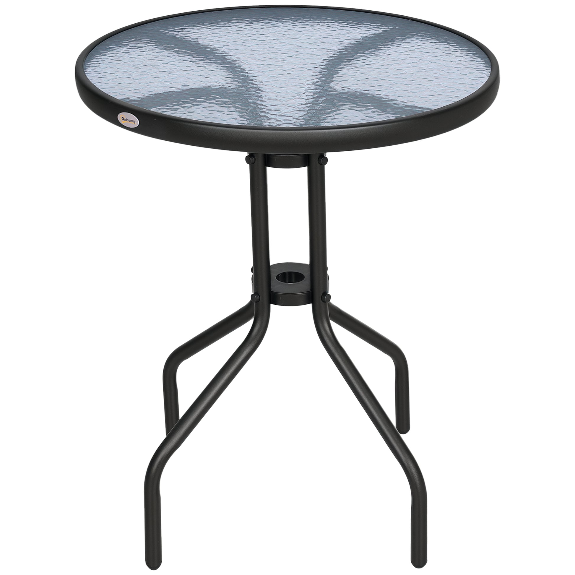 24" Patio Table Round Tempered Glass Top Outdoor Dining Steel Frame Backyard