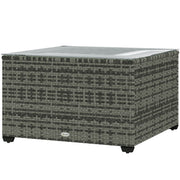 24.4" Patio Wicker Coffee Table, PE Rattan Outdoor Side Table with Tempered Glass Top, Light Grey