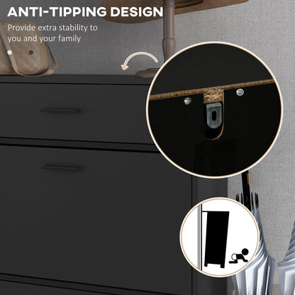 Modern Shoe Cabinet Storage 12 Pair Shoe Organizer with 2 Flip Doors Drawer and Adjustable Shelf Black