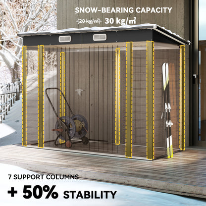 8 x 4 ft Galvanized Garden Storage Shed, Metal Outdoor Tool House with Double Doors and Dual Vents for Backyard and Patio Storage, Teak