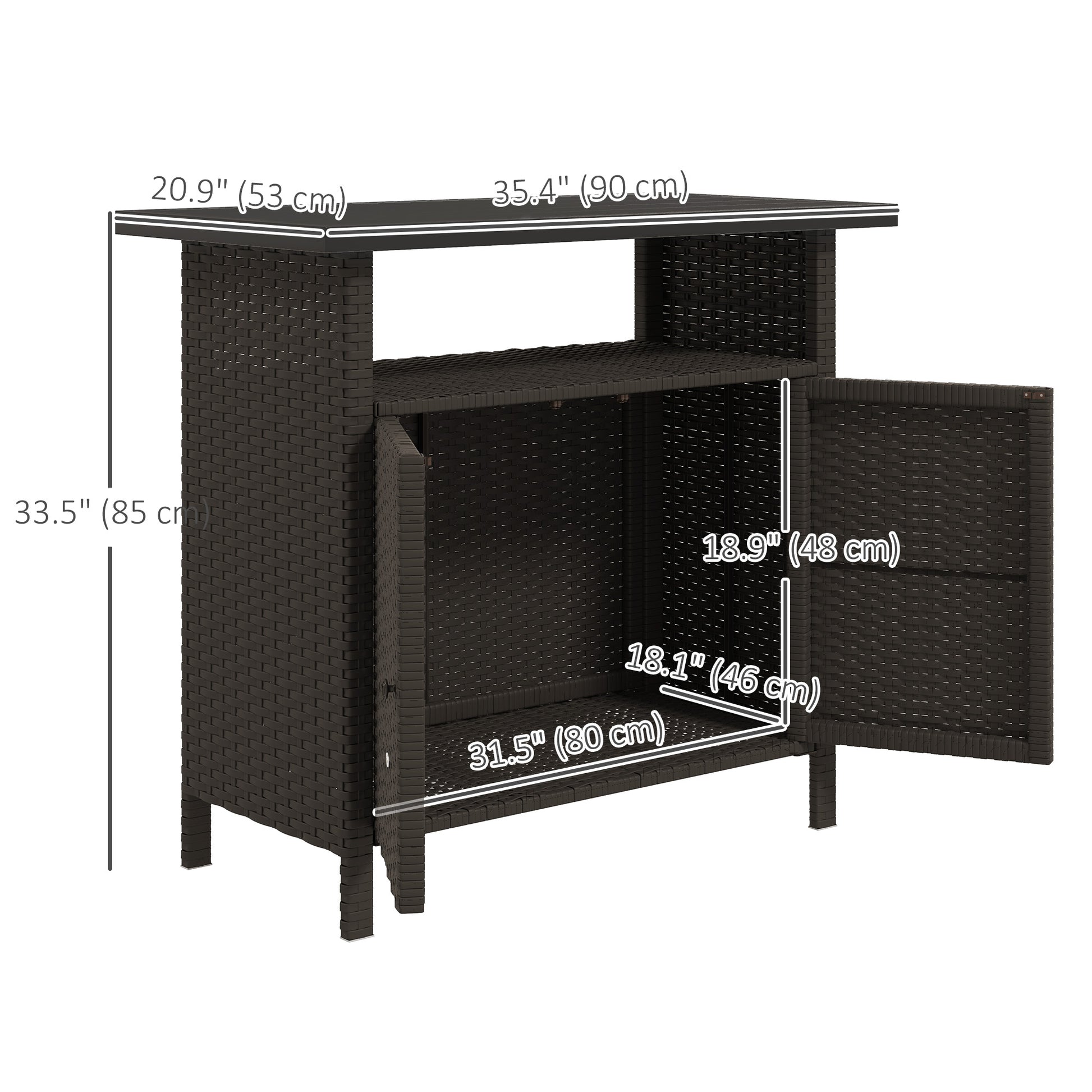 Wicker Outdoor Storage Cabinet with Two Doors and Shelf for Outdoor Pool Towel Storage, Dark Coffee