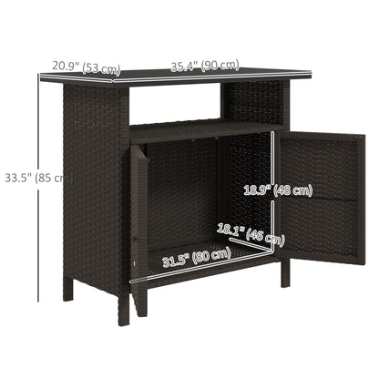 Wicker Outdoor Storage Cabinet with Two Doors and Shelf for Outdoor Pool Towel Storage, Dark Coffee