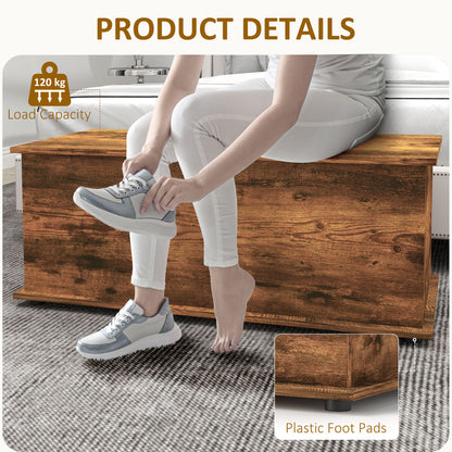 39.5" Storage Chest with 2 Safety Hinges, Storage Box Organizer with Flip-Top Lid, Entryway Storage Bench, Rustic Brown