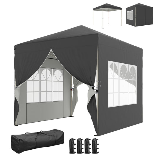 8.2 x 8.2 ft Pop Up Canopy Tent with 4 Sidewalls, UPF 50+ Outdoor Instant Canopy with Carry Bag, Dark Grey