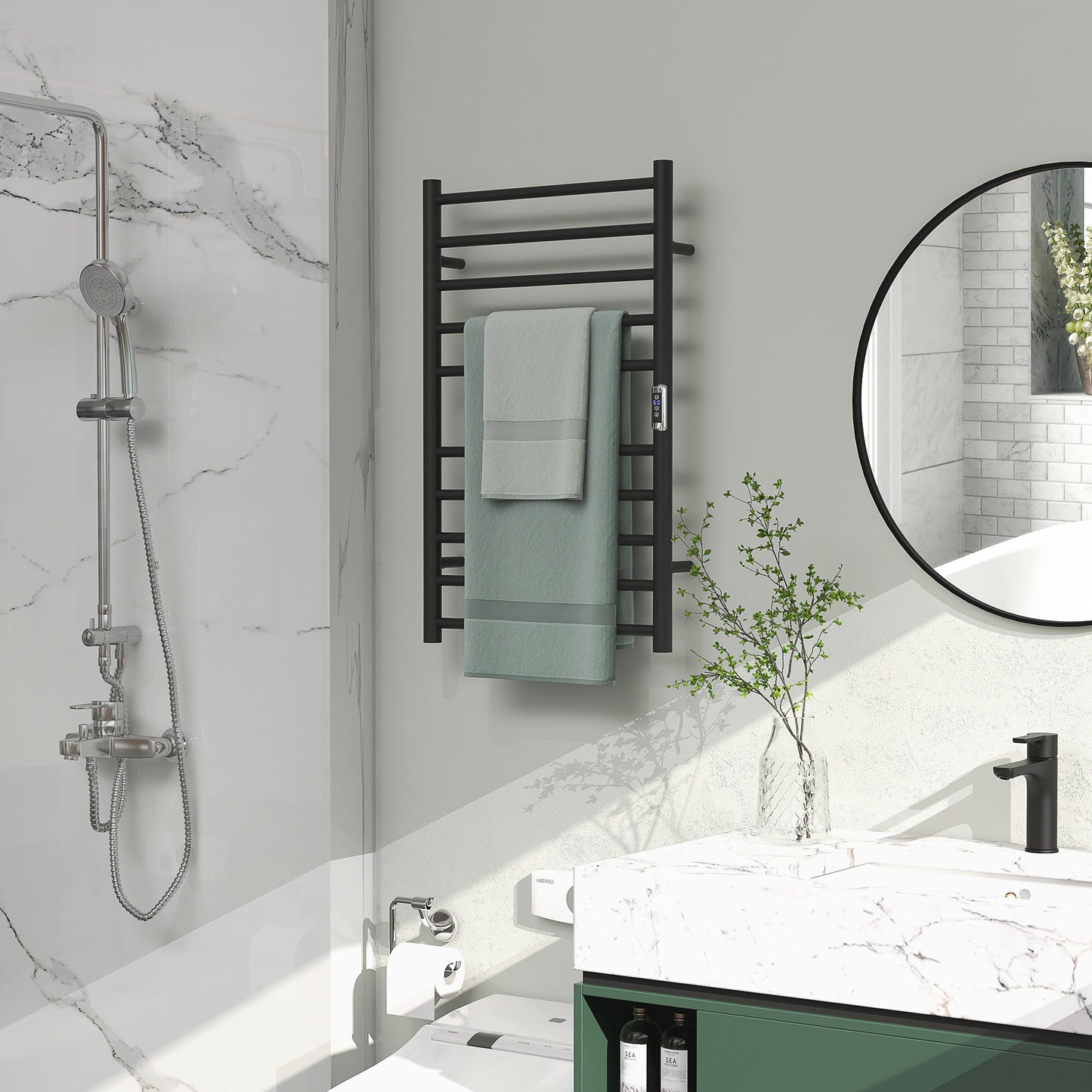 Wall Mounted Heated Towel Rack 10-Bar Electric Towel Warmer with Timer Adjustable Temperature Plug-in