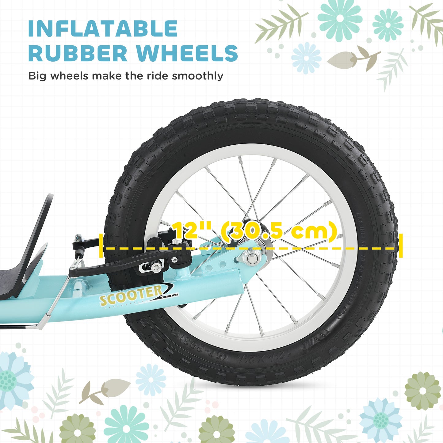 Aosom Dual Brakes Kick Scooter 12-Inch Inflatable Front Wheel Ride On Toy for Age 5+, Blue