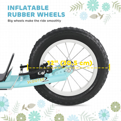 Aosom Dual Brakes Kick Scooter 12-Inch Inflatable Front Wheel Ride On Toy for Age 5+, Blue