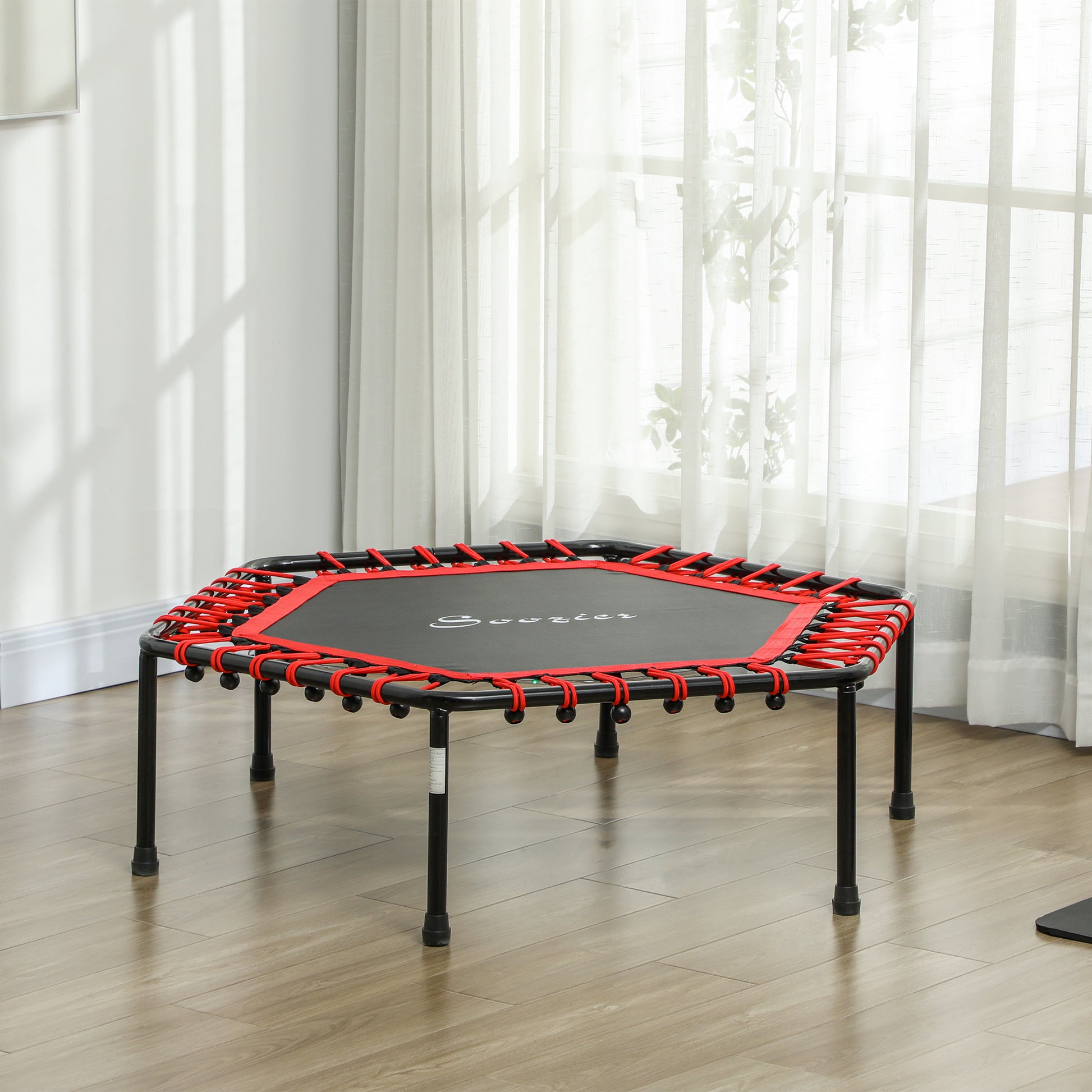 Soozier 45" Rebounder Trampoline for Adult, Quiet Bungee Rebounder with LED Lights Remote Control, Red
