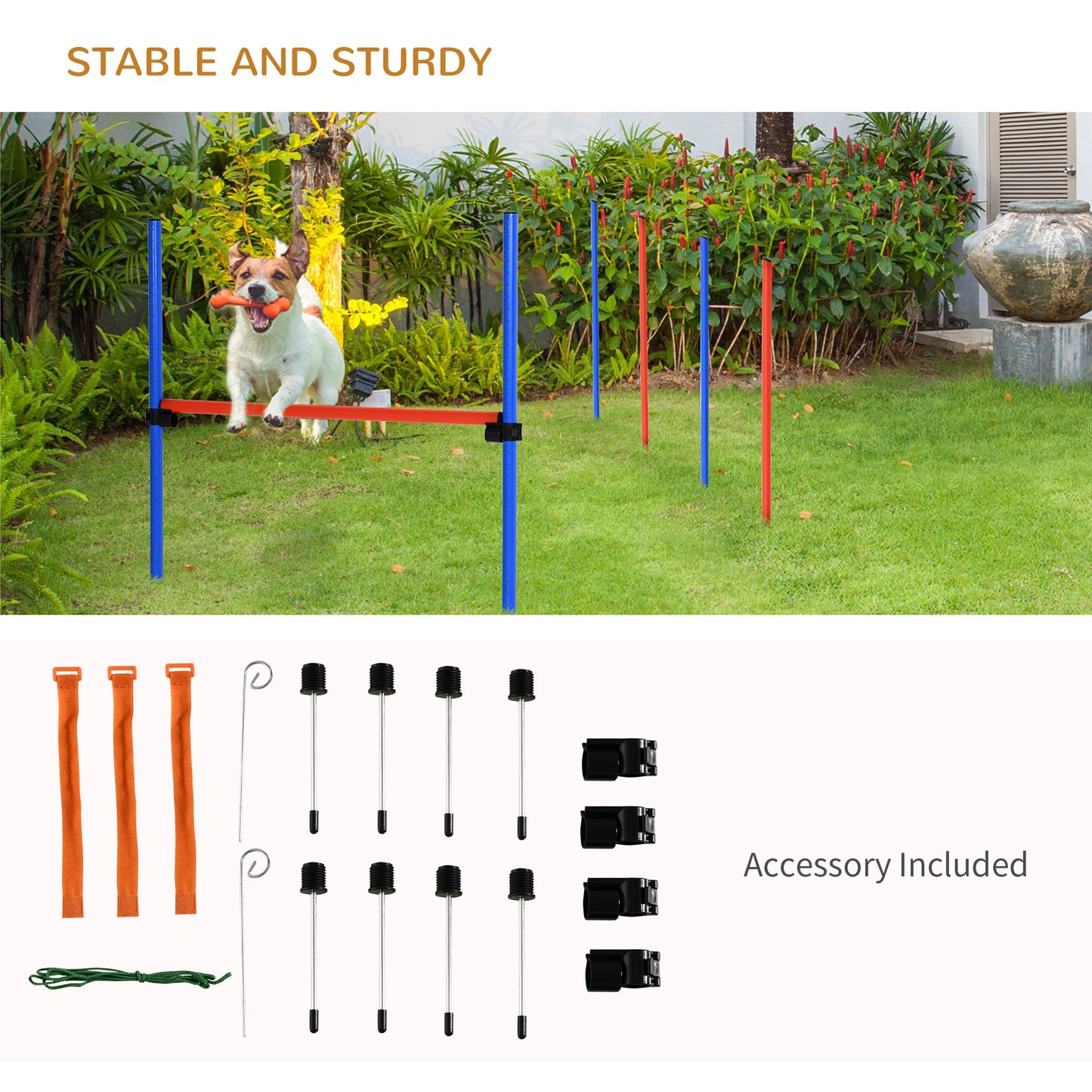 Dog Pet Agility Training Kit High Jump Weave Pole Ring Obedience Training Set Adjustable Equipment Portable