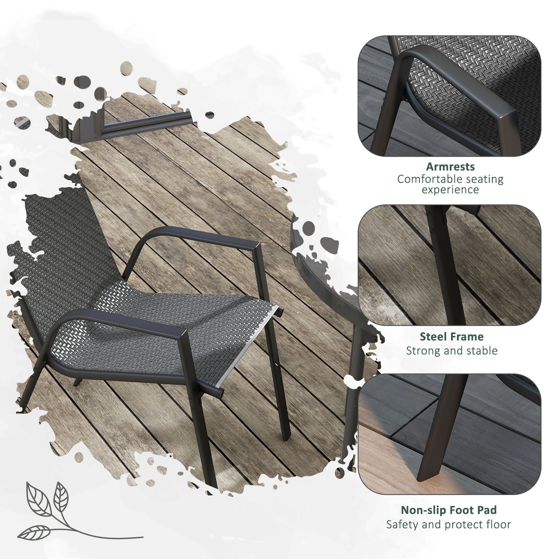 Four-Piece Stacking Rattan Outdoor Dining Chairs Set - Grey