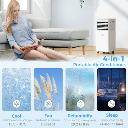 8000 BTU Portable Air Conditioner with Fan & Dehumidifier Mode, Quiet AC Unit with Remote Control, 24-Hour Timer, White