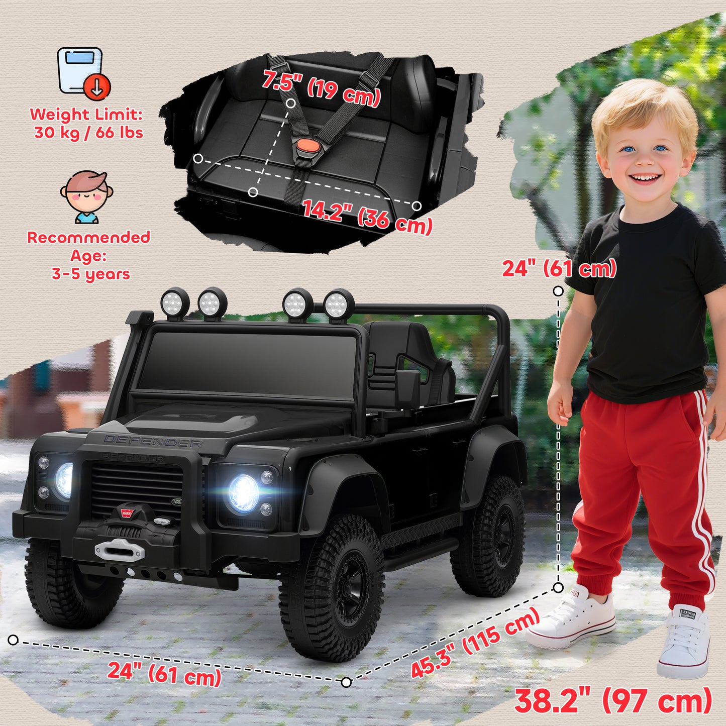 Qaba Land Rover Licensed Kids Ride on Truck with Remote Control, Spring Suspension, LED Lights, 3 Speed for Ages 3-5, Black