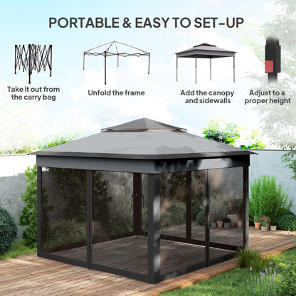 10.7 x 10.7ft Pop Up Gazebo, Adjustable Instant Sun Shelter with UV30+ Roof Cover, Removable Mesh Curtains, Dark Grey