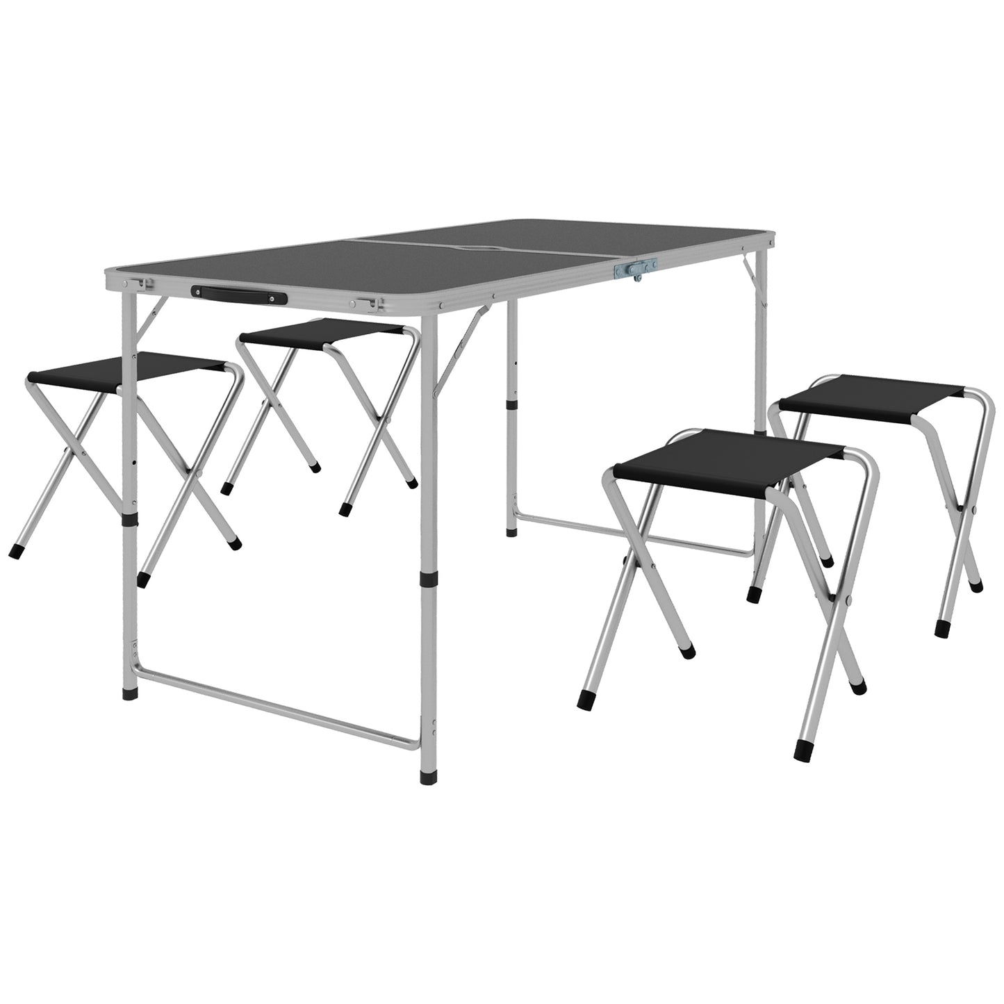 Folding Picnic Table Camping Table and Chairs Use for BBQ Picnic Garden Parties 47.2" L x 23.6" W x 21.7" -27.6" H Black