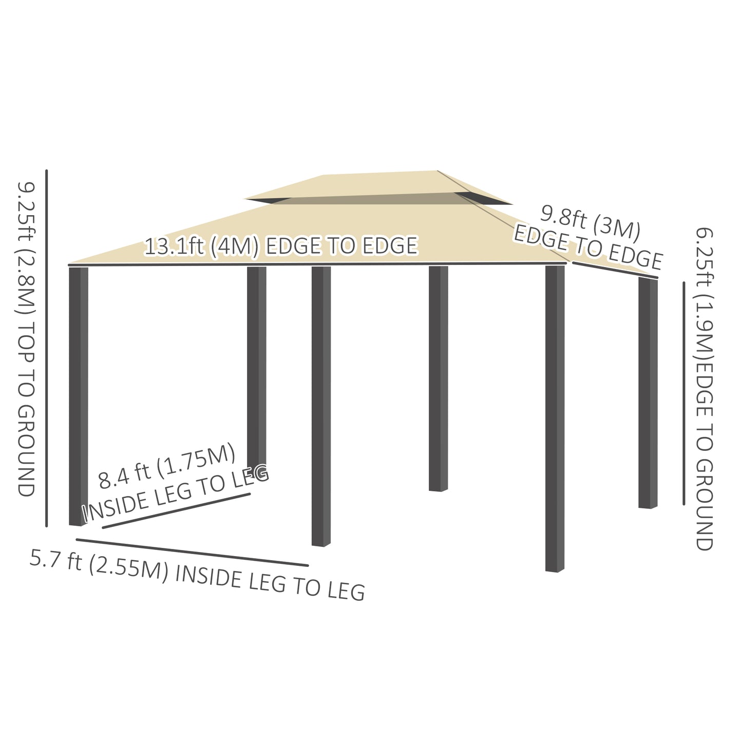 13' x 10' Soft-top Gazebo Patio Steel Canopy Portable Party Event with Double Canopy Roof, Curtains, Cream White