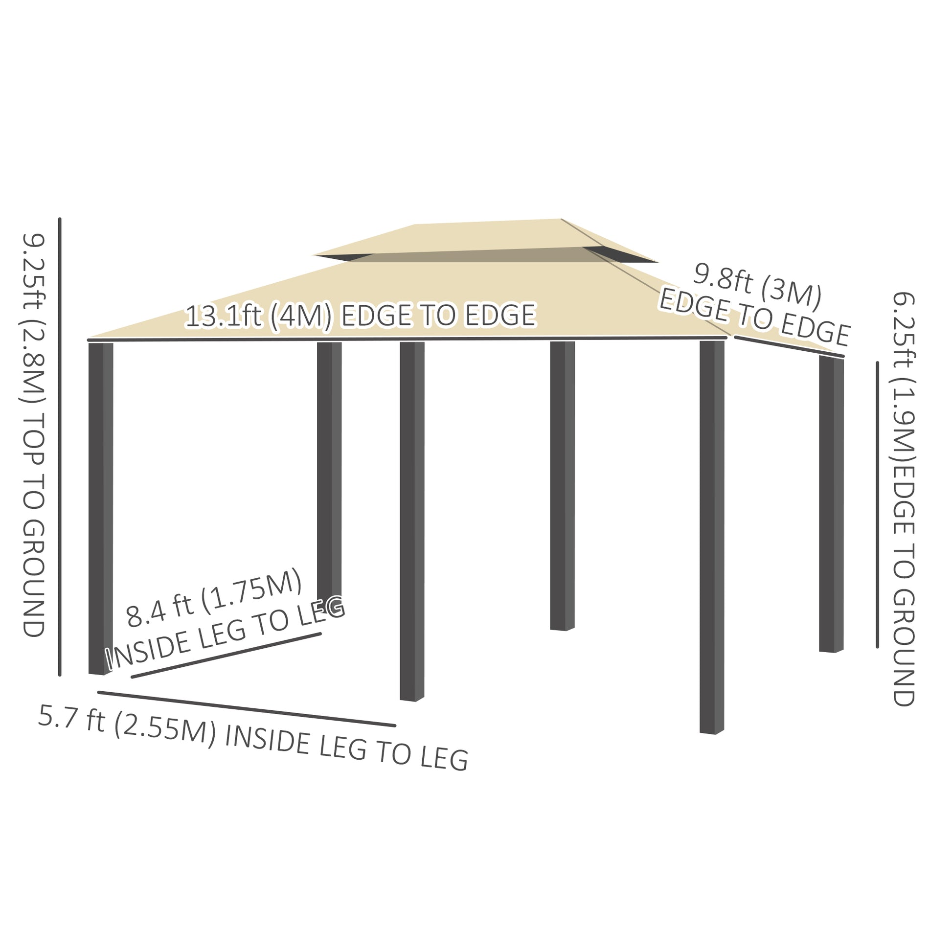 13' x 10' Soft-top Gazebo Patio Steel Canopy Portable Party Event with Double Canopy Roof, Curtains, Cream White