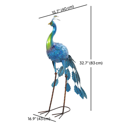 Peacock Garden Statue, 32.7" Standing Lawn Ornament Bird Statue with Stakes for Lawn Navy Blue