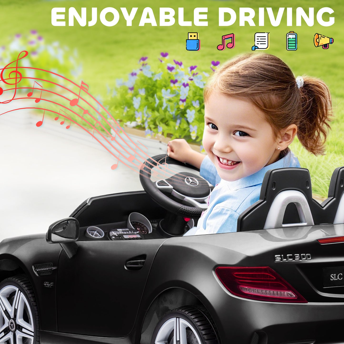 Aosom 12V Ride On Car with Parent Remote Control Two Motors Music Lights Suspension Wheels for 3-6 Years Black