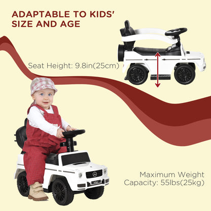 Aosom Mercedes-Benz G350 Licensed Push Car, 3-in-1 Toddler Sliding Car with Horn, Steering, Foot Rest, Seat Storage, White