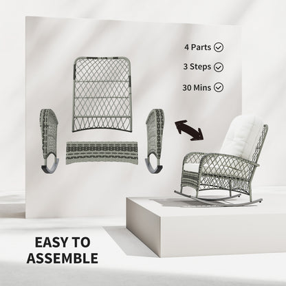 Rattan Rocking Chair, Outdoor Wicker Patio Rocker Chair Furniture with Thick Cushions, for Garden Backyard Porch, Khaki
