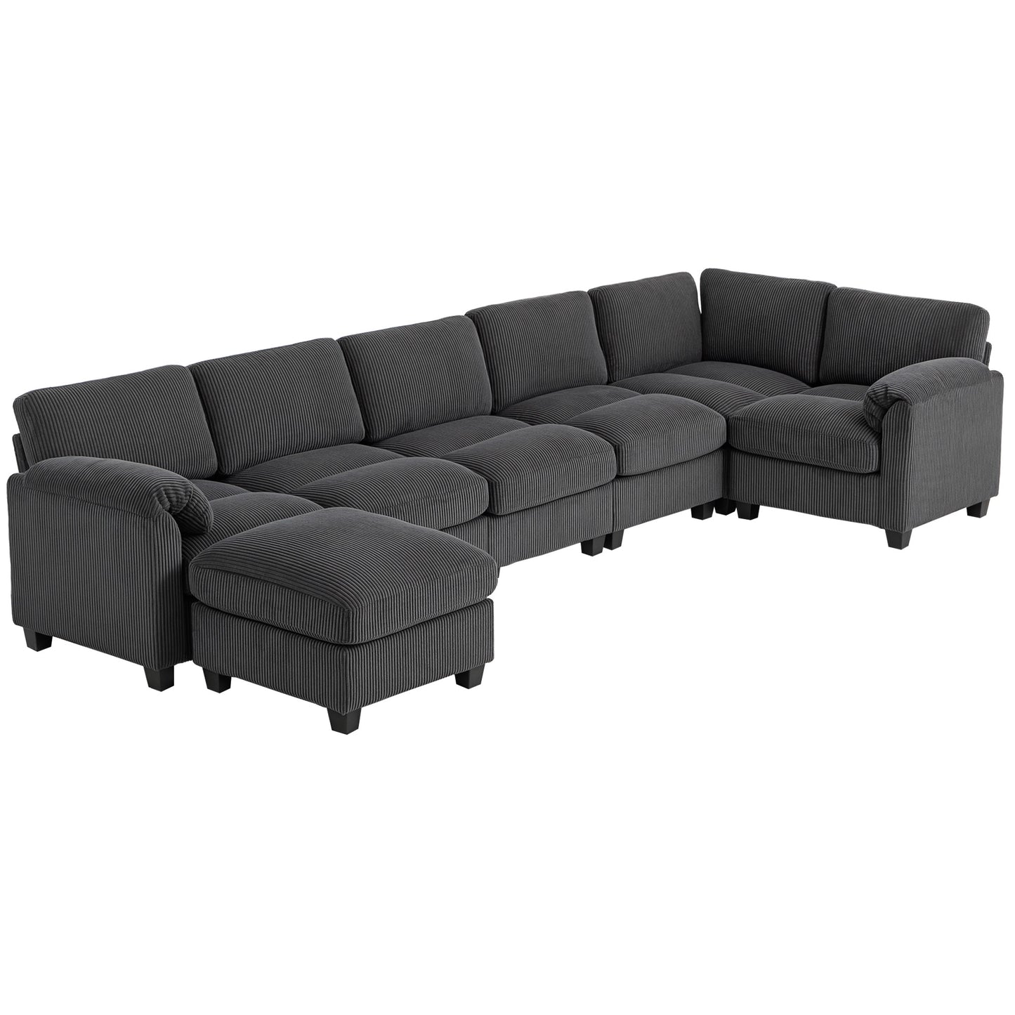 Modular Sectional Sofa, Oversized U-Shaped Couch with Spring Cushion, Corduroy Sofa for Living Room, Charcoal Grey