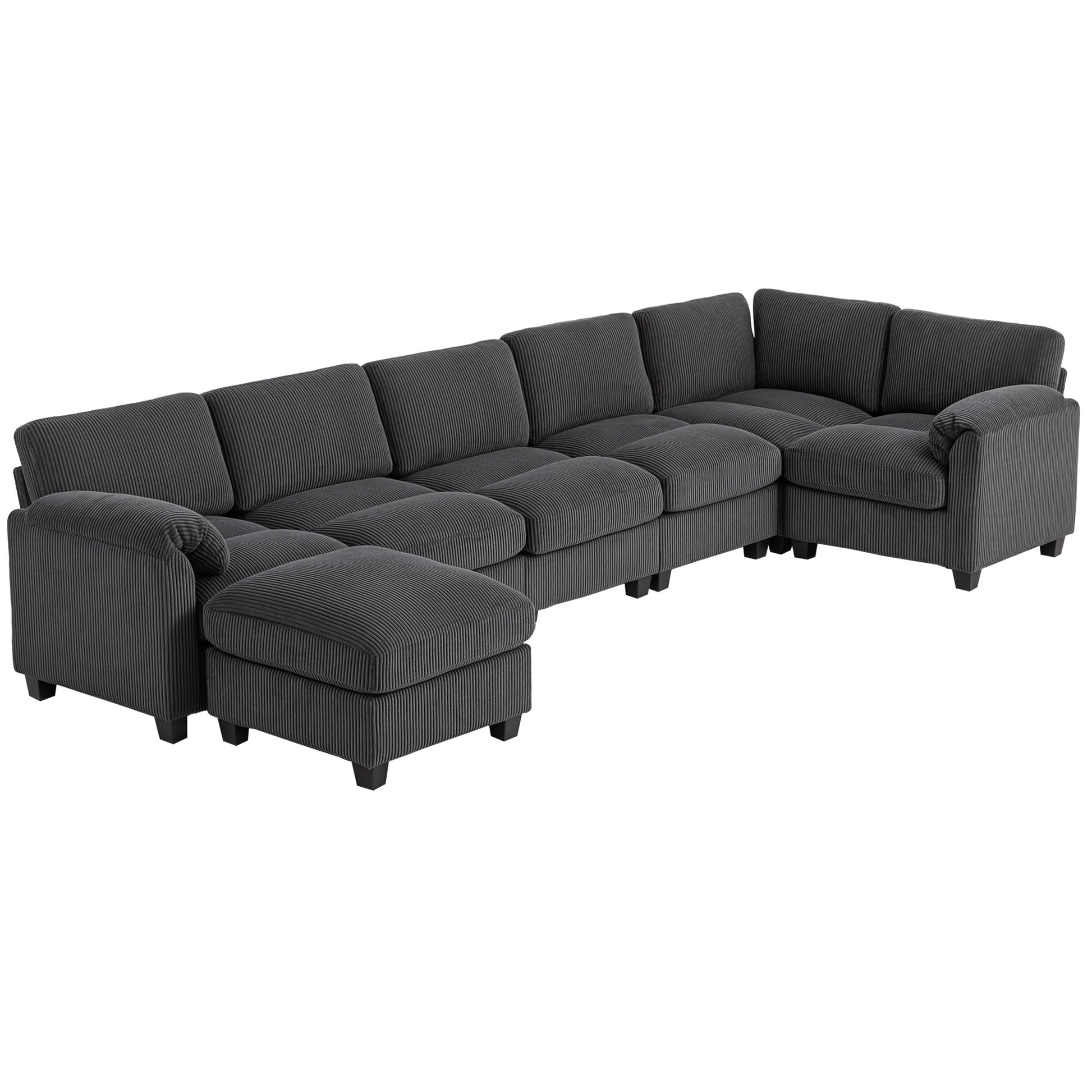 Modular Sectional Sofa, Oversized U-Shaped Couch with Spring Cushion, Corduroy Sofa for Living Room, Charcoal Grey