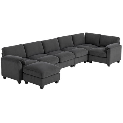 Modular Sectional Sofa, Oversized U-Shaped Couch with Spring Cushion, Corduroy Sofa for Living Room, Charcoal Grey
