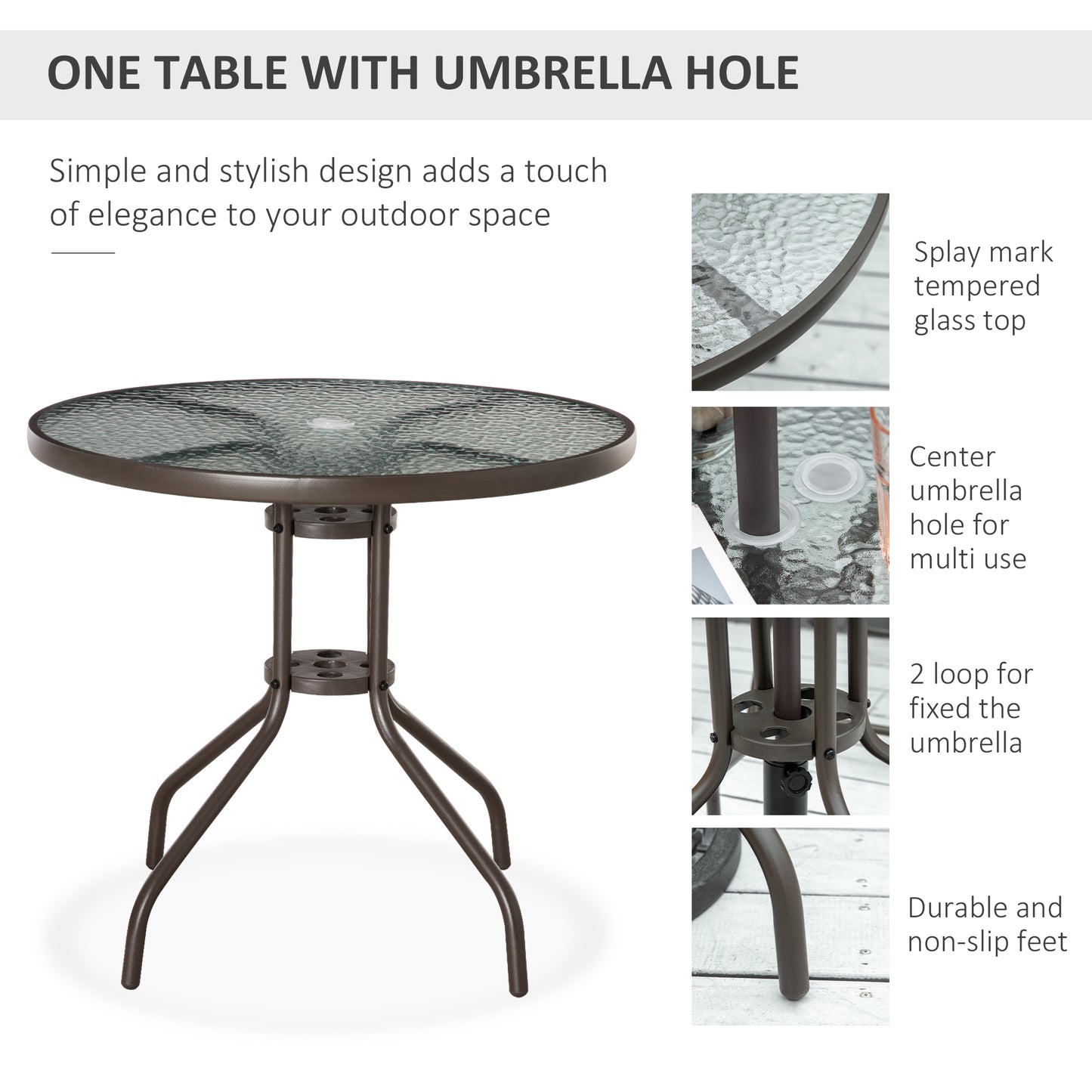 6 Pieces Outdoor Dining Set for 4 with Umbrella Patio Outdoor Furniture Set with Round Table 4 Folding Chairs Grey
